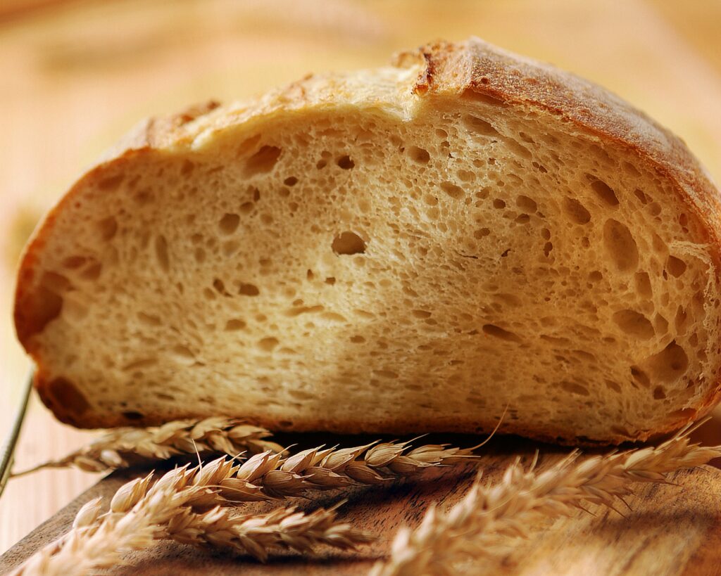 Sliced loaf of rustic bread