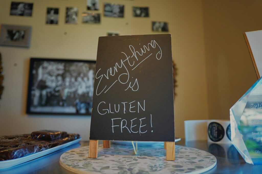 Gluten-free sign inside a cafe