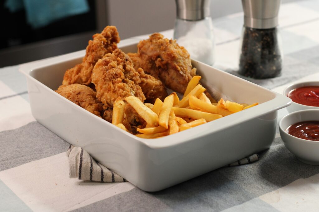 Fried chicken with French fries