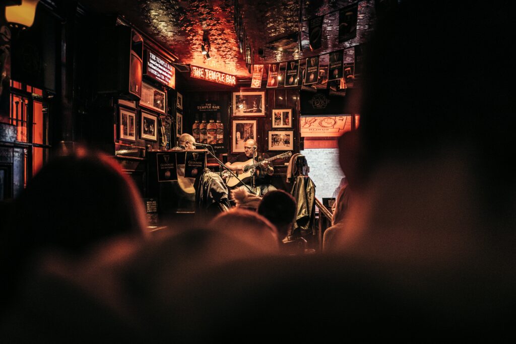Dimly lit restaurant interior