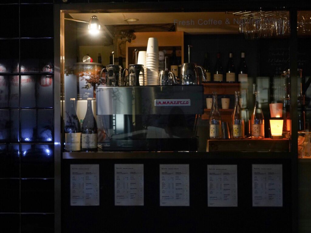 Coffee shop counter with espresso machines