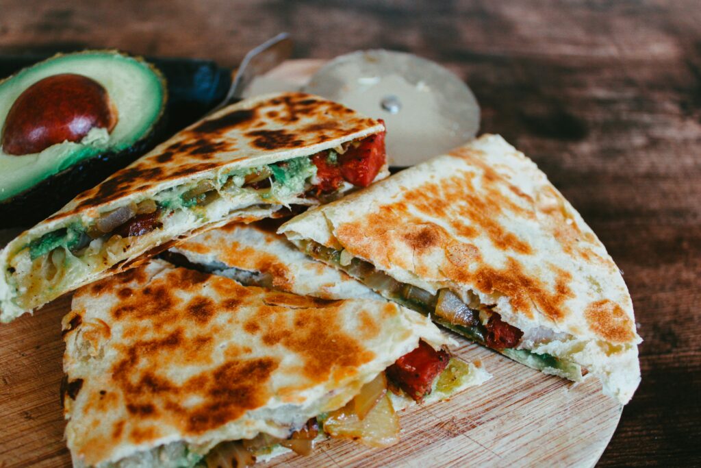 Grilled quesadilla cut into slices