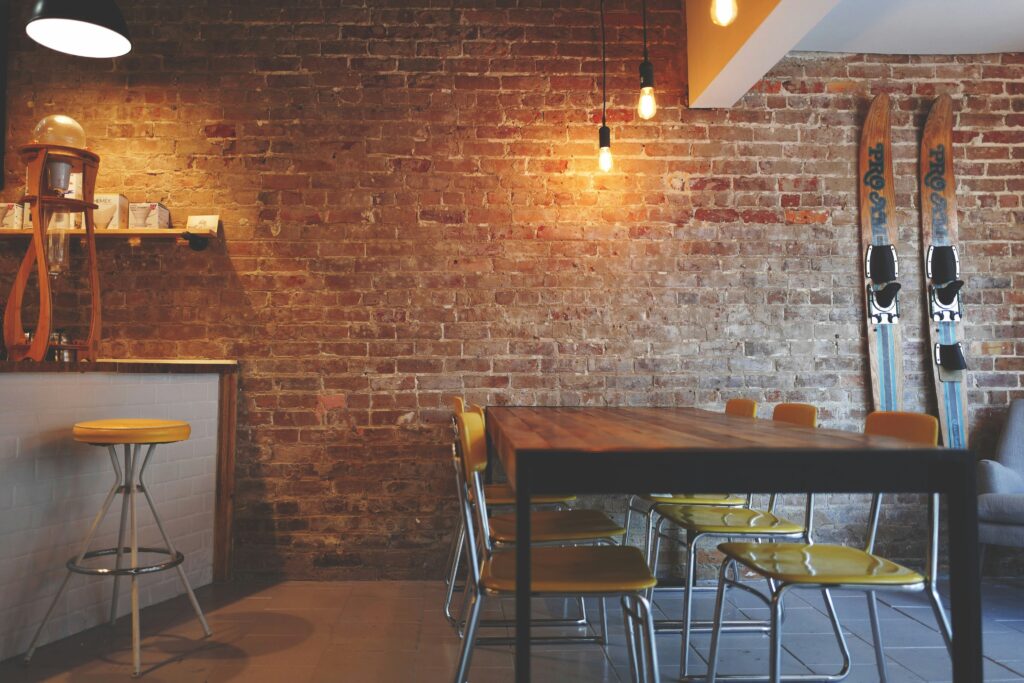 Brick wall restaurant interior