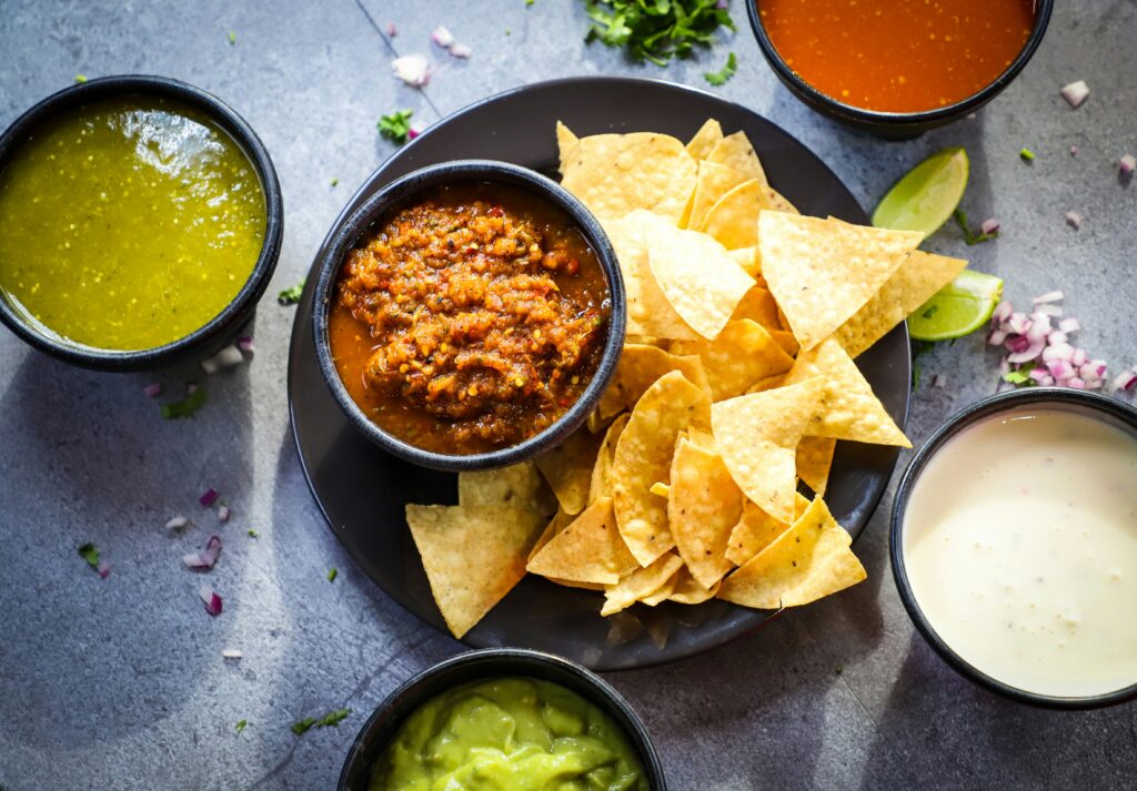 Nachos with dip and salsa