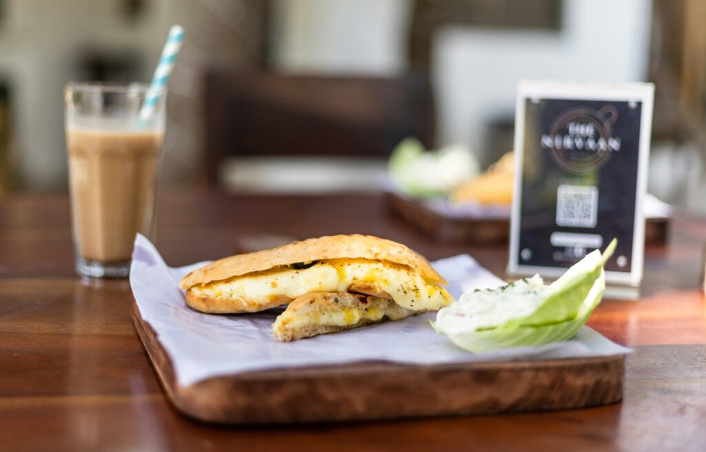 Grilled sandwich on a wooden board